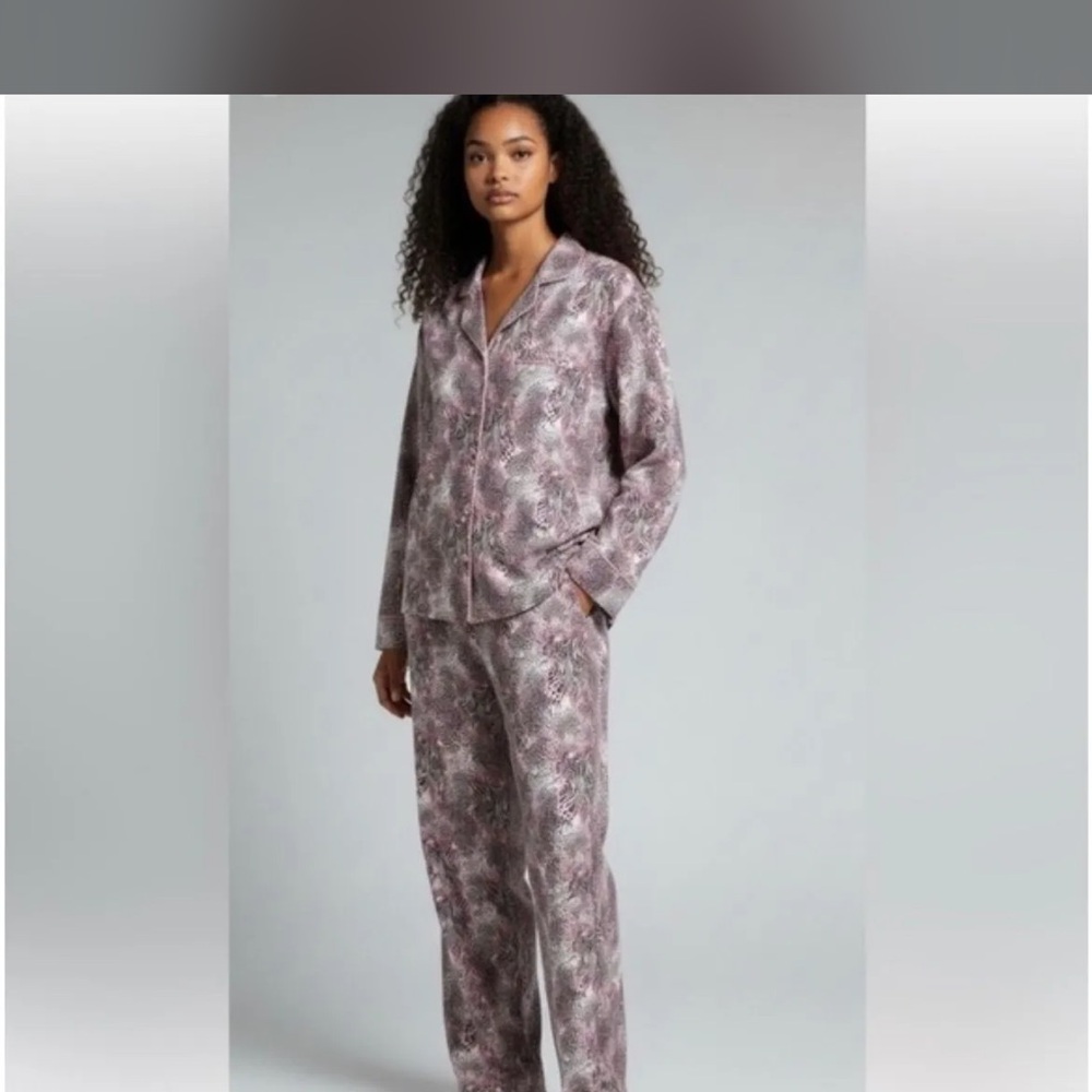 SKIMS Floral Pajama Set in Purple and Gray